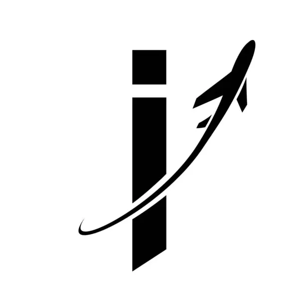 Black Lowercase Letter I Icon with an Airplane on a White Background