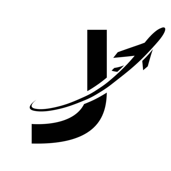 Schwarzes Großbuchstaben Symbol Mit Einem Flugzeug Auf Weißem Hintergrund — Stockvektor