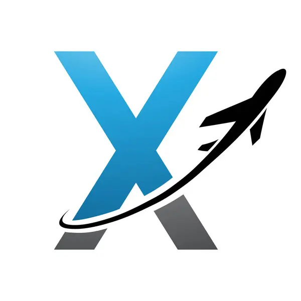 青と黒のアッパーケースレターXアイコン ホワイトバックグラウンドの飛行機 — ストックベクタ