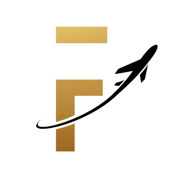 Gold Black Futuristic Letter Icon Airplane White Background — Stock Vector
