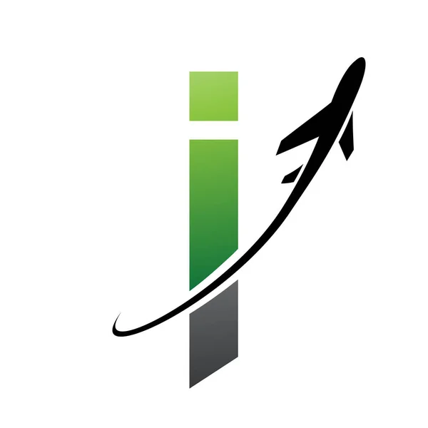 Green Black Lowercase Letter Icon Com Avião Fundo Branco — Vetor de Stock