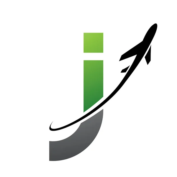 Grønn Svart Lowercase Letter Icon Med Fly Hvit Bakgrunn – stockvektor