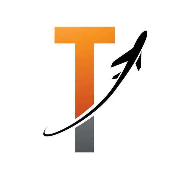 Orange Black Futuristic Letter Icon Airplane White Background — Stock Vector
