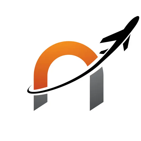 Orange Black Lowercase Letter Icon Airplane White Background — Stock Vector