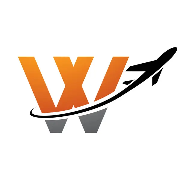 Orange Black Lowercase Letter Icon Airplane White Background — Stock Vector