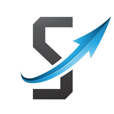 Beyaz Arkaplanda Parlak Oklu Mavi ve Siyahi Gelecekçi Harf S Simgesi