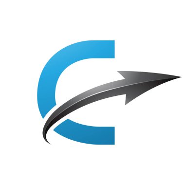 Mavi ve Siyah Büyük harf C Simgesi Beyaz Arkaplanda Parlak Ok