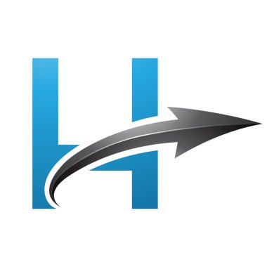Mavi ve Siyah Büyük Harf H Simgesi Beyaz Arkaplanda Parlak Ok