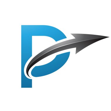 Mavi ve Siyah Büyük Harf P Simgesi Beyaz Arkaplanda Parlak Ok