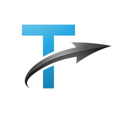 Beyaz Arkaplanda Parlak Oku Olan Mavi ve Siyah Büyük harf T Simgesi