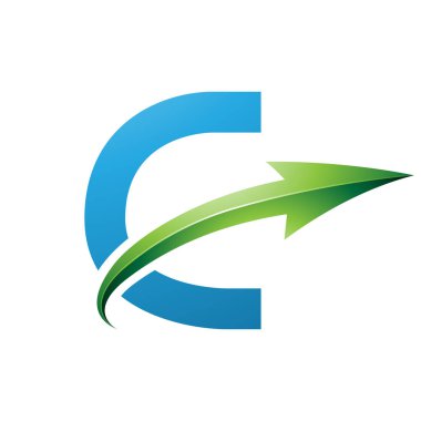 Mavi ve Yeşil Büyük harf C Simgesi Beyaz Arkaplanda Parlak Ok