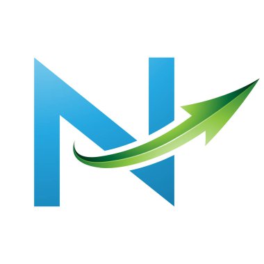 Beyaz Arkaplanda Parlak Oklu Mavi ve Yeşil Büyük Harf N Simgesi