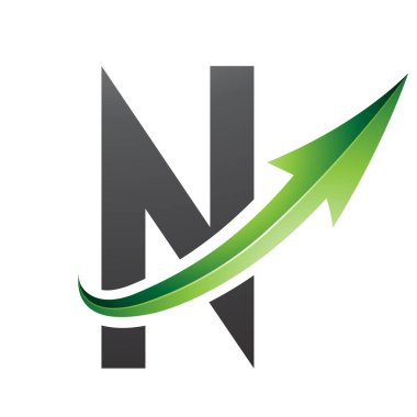 Beyaz Arkaplanda Parlak Oklu Yeşil ve Siyah Fütürist Harf N Simgesi