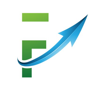 Beyaz Arkaplanda Parlak Oklu Yeşil ve Mavi Fütürist F Simgesi