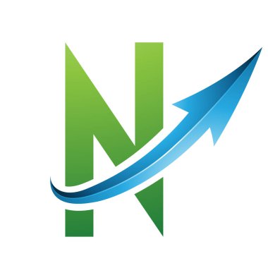 Beyaz Arkaplanda Parlak Oklu Yeşil ve Mavi Fütürist Harf N Simgesi