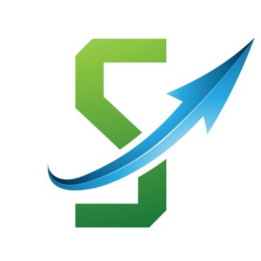 Beyaz Arkaplanda Parlak Oklu Yeşil ve Mavi Geleceğin S Simgesi