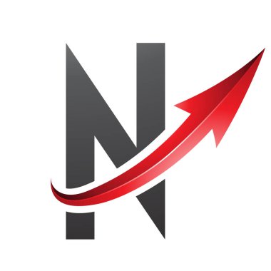 Beyaz Arkaplanda Parlak Oklu Kırmızı ve Siyah Fütürist Harf N Simgesi