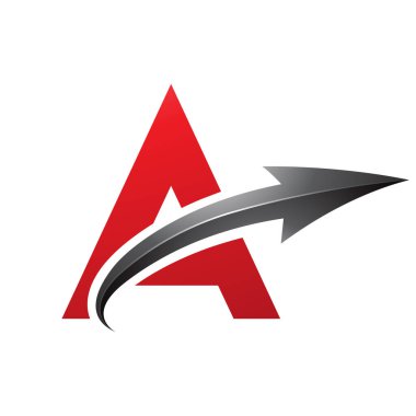 Kırmızı ve Siyah Büyük Harf Beyaz Arkaplan Üzerinde Parlak Oklu Simge