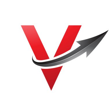 Beyaz Arkaplanda Parlak Oklu Kırmızı ve Siyah Büyük Harf V Simgesi