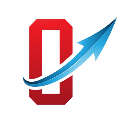 Beyaz Arkaplanda Parlak Oklu Kırmızı ve Mavi Fütürist Harf O Simgesi