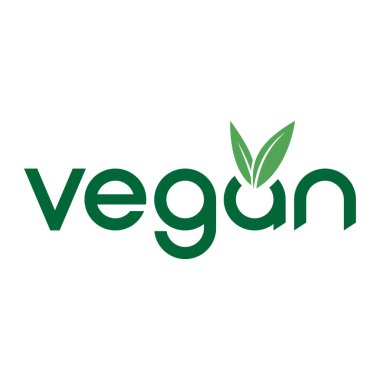 V şeklinde Vegan Koyu Yeşil Metin Logosu Beyaz Arkaplanda Yapraklar