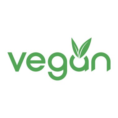 Yeşil V biçimli Vegan Metin Logosu Beyaz Arkaplanda Yapraklar