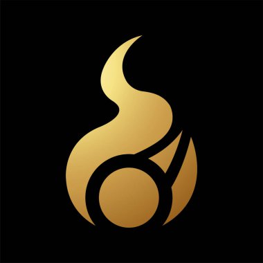 Siyah Arkaplanda Altın Soyut Kavisli Ateş Şeklinde Simge