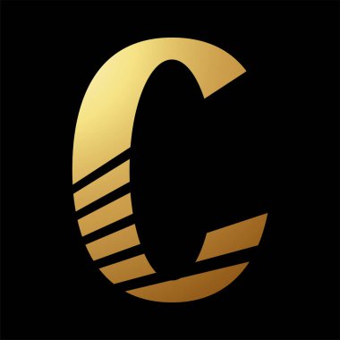 Siyah Arkaplanda Çapraz Çizgilere sahip Altın Soyut Harf C Simgesi