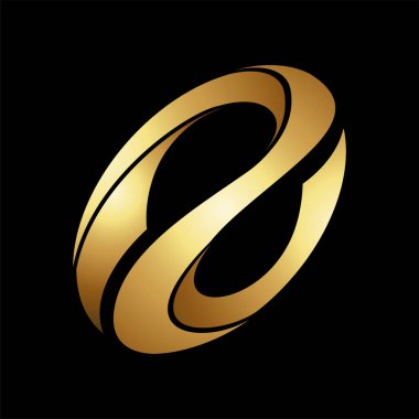 Gold Abstract Twisted Curvy Lowercase Letter A Icon on a Black Background clipart