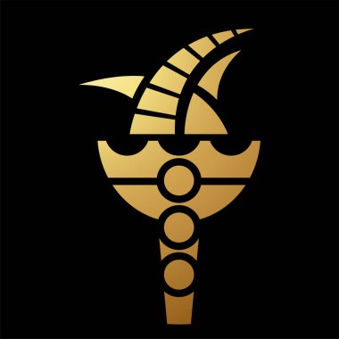 Altın Soyut Meşale ve Çizgili Ateş Simgesi Siyah Arkaplanda Çemberler