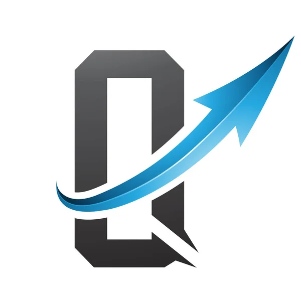 蓝色和黑色的未来派字母Q图标 白色背景上有光滑箭头 — 图库矢量图片