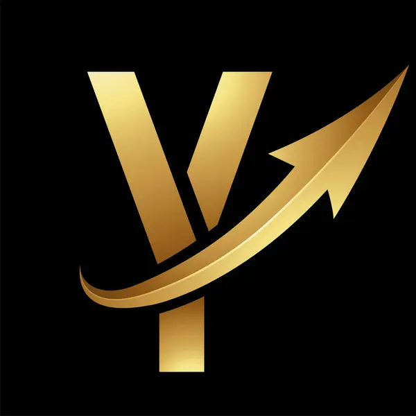 Icono Oro Letra Futurista Con Una Flecha Brillante Sobre Fondo — Vector de stock
