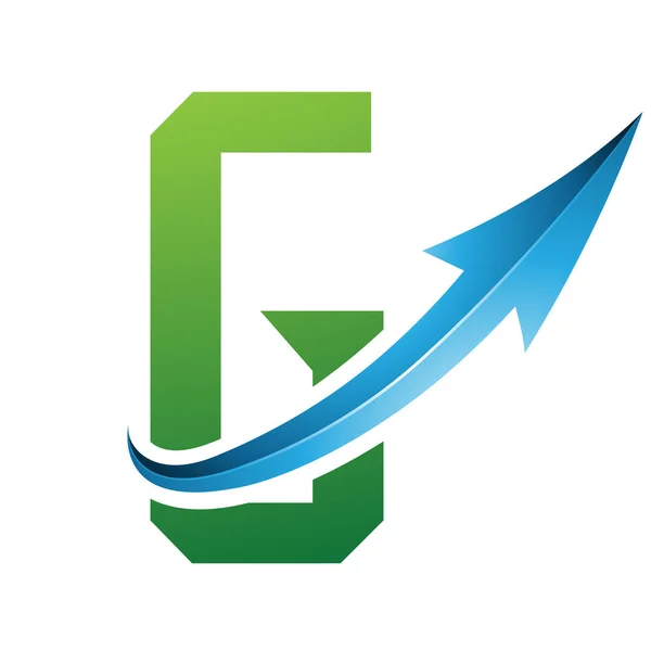 Green Blue Futuristic Letter Icon Glossy Arrow White Background — Stock Vector