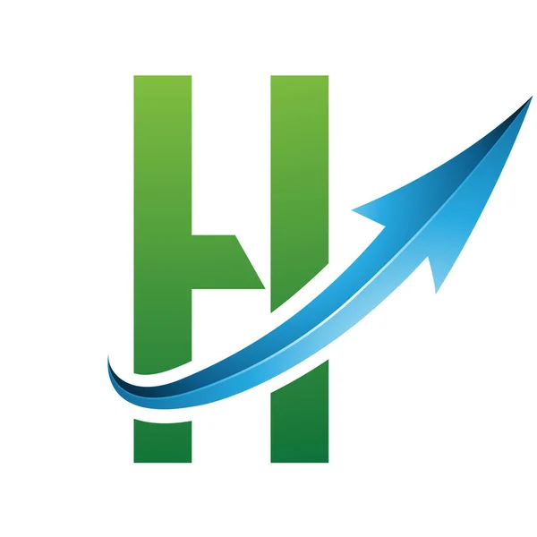 绿色和蓝色的未来派字母H 白色背景上有光滑箭头的图标 — 图库矢量图片