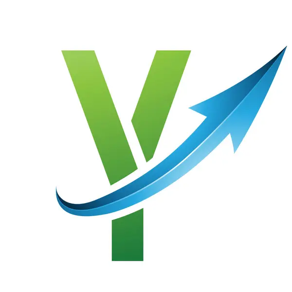 Verde Azul Futurista Carta Ícone Com Uma Seta Brilhante Fundo — Vetor de Stock