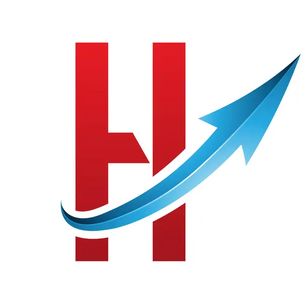 红色和蓝色未来派字母H在白色背景上有光滑箭头的图标 — 图库矢量图片