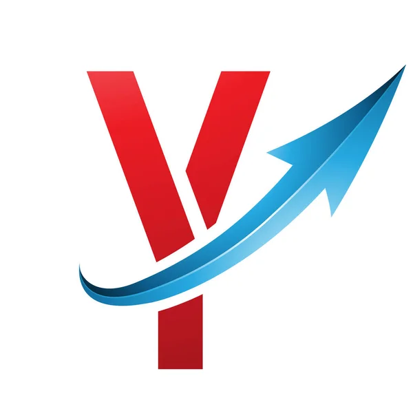 红色和蓝色未来派字母Y在白色背景上有光滑箭头的图标 — 图库矢量图片