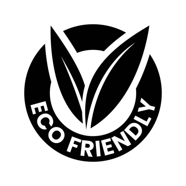 Black Eco Friendly Icon Met Gevormde Bladeren Een Witte Achtergrond — Stockvector
