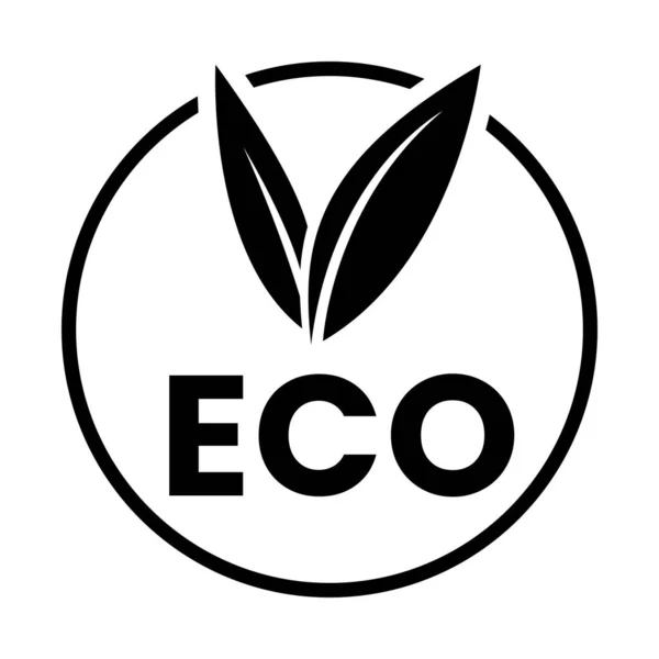 Ícone Eco Amigável Preto Com Folhas Forma Fundo Branco — Vetor de Stock