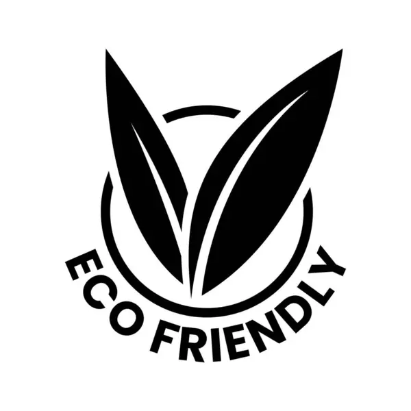 Black Eco Friendly Icon Shaped Leaves White Background - Stok Vektor