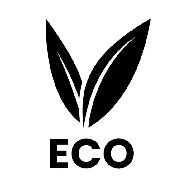 Eco Icône Noire Avec Feuilles Forme Sur Fond Blanc — Image vectorielle