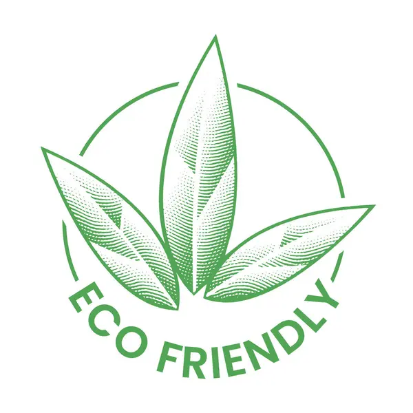 Ikon Terukir Ramah Eco Dengan Daun Tembakau Latar Belakang Putih - Stok Vektor