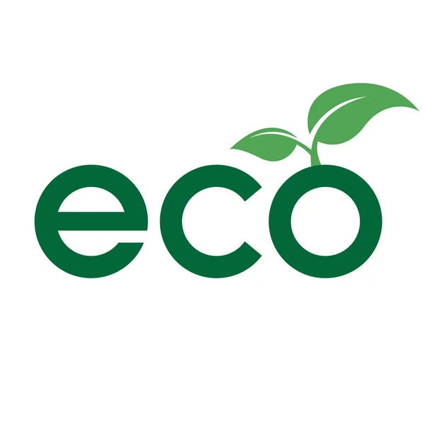 Eco Icône Avec Des Lettres Vert Foncé Feuilles Sur Fond — Image vectorielle