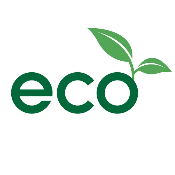 Eco Icon Dark Green Lowercase Letters Leaves White Background - Stok Vektor