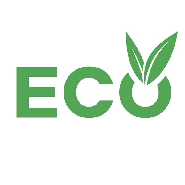 ホワイトバックグラウンドの緑のキャピタルレターとV形の葉とエコアイコン — ストックベクタ