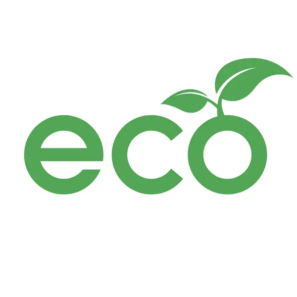 Öko Ikone Mit Grünen Buchstaben Und Blättern Auf Weißem Hintergrund — Stockvektor