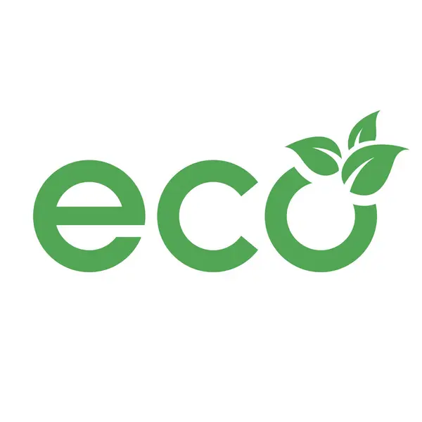 Ikona Eko Zielonymi Małymi Literami Liśćmi Białym Tle — Wektor stockowy