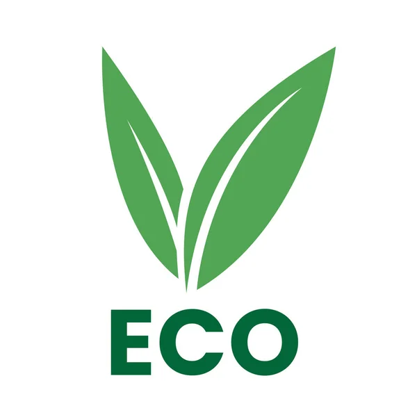 Grüne Öko Ikone Mit Förmigen Blättern Auf Weißem Hintergrund — Stockvektor