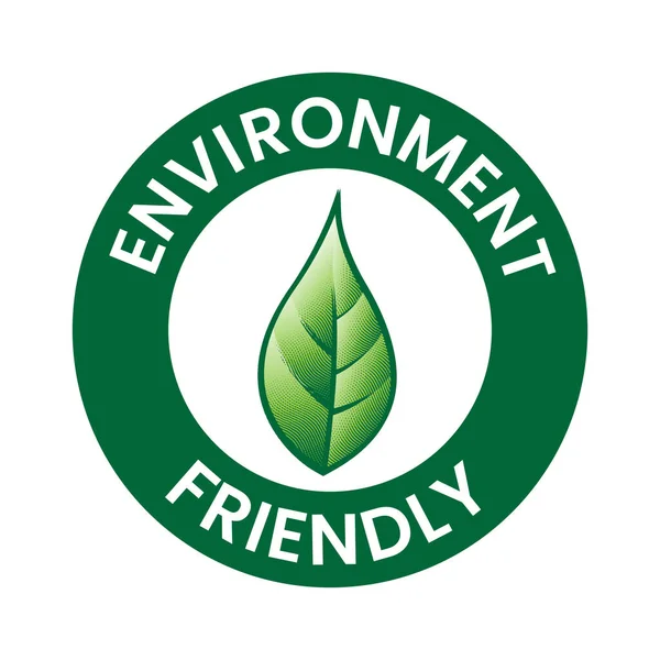 Runde Umweltfreundliche Ikone Mit Einem Blatt Auf Weißem Hintergrund — Stockvektor