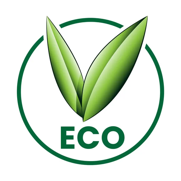 Icône Écologique Verte Ombragée Avec Feuilles Sur Fond Blanc — Image vectorielle